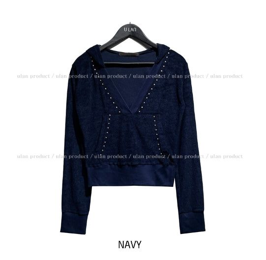 Pie Terry Stud Deep V Hoodie