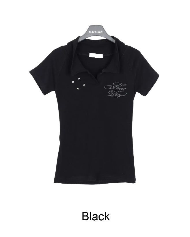 Lasso Eyelet Lettering Collar Tee
