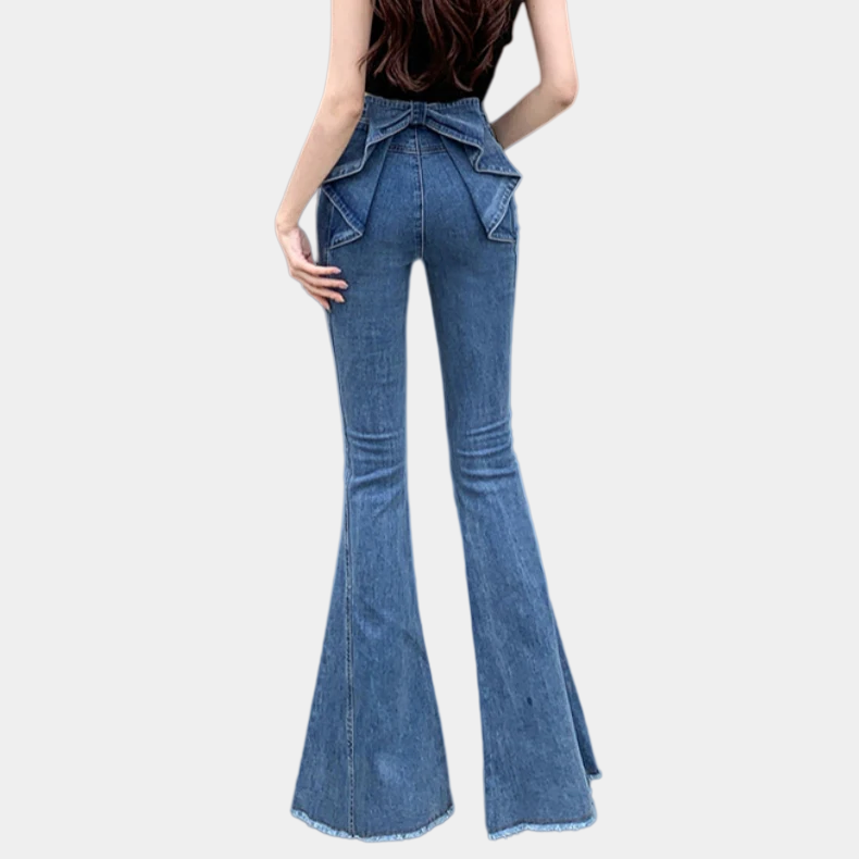 La mode MAQI（ラ モード マキ）の「Ribbon Detail Denim Flare Pants（Pants）」