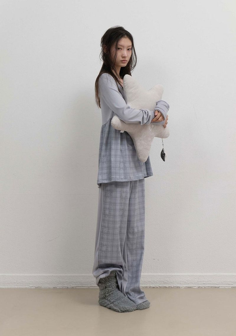 Check Sleep Jersey Pants / Grey
