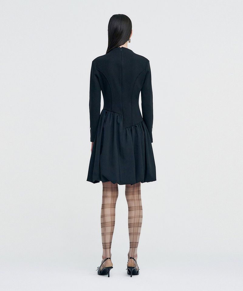 Raw Edge Balloon Dress _ BLACK
