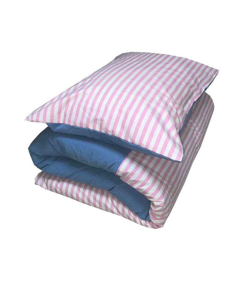 half stripe bedding cover set - pink sky blue