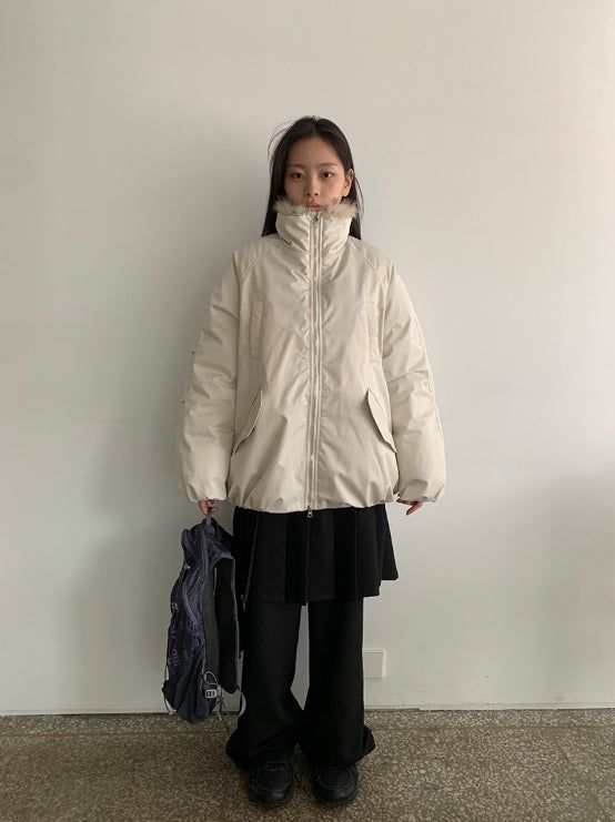 Viewpass High Neck Fur Bomber Jacket