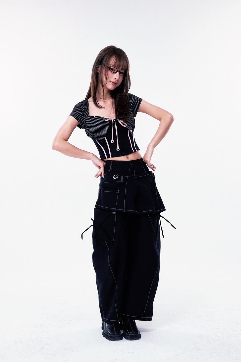 PLÜF Tie Front Bustier (Black)