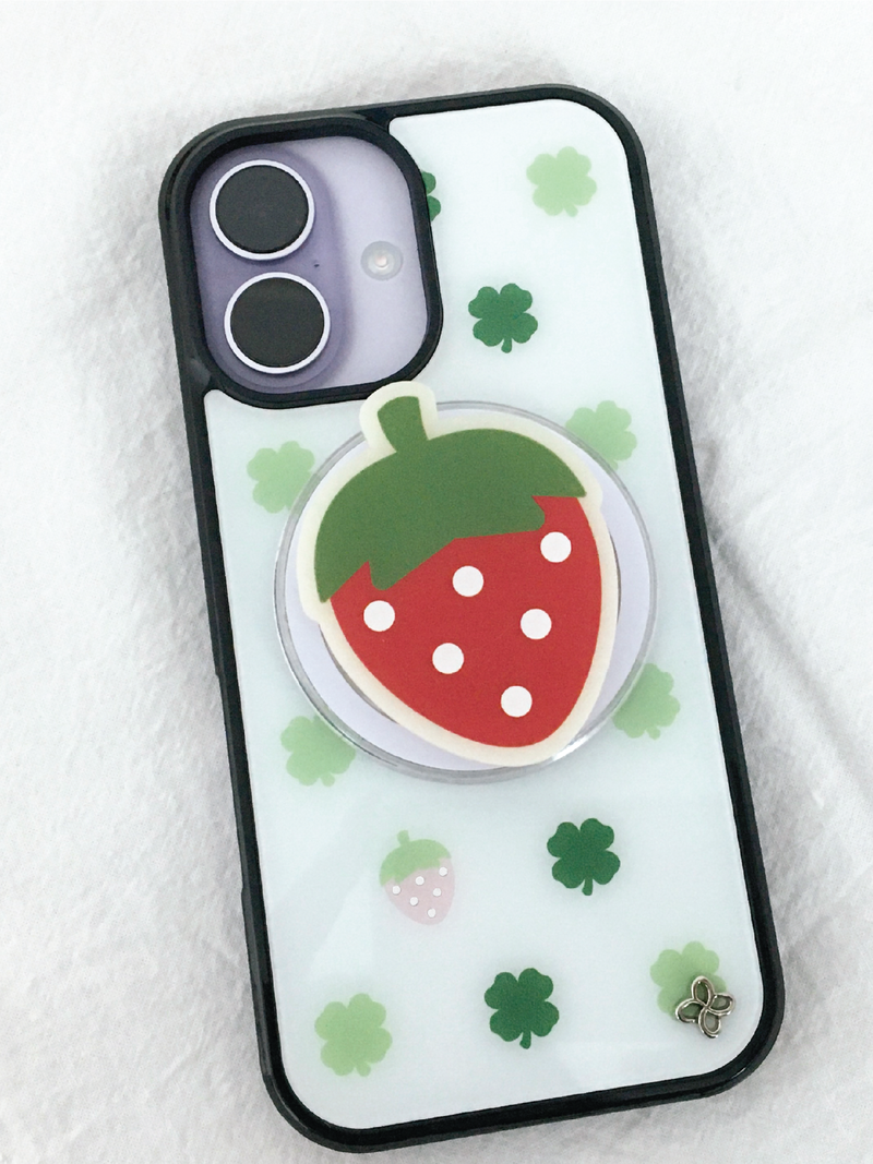 [Glass] Strawberry Clover Case (Mag safe)