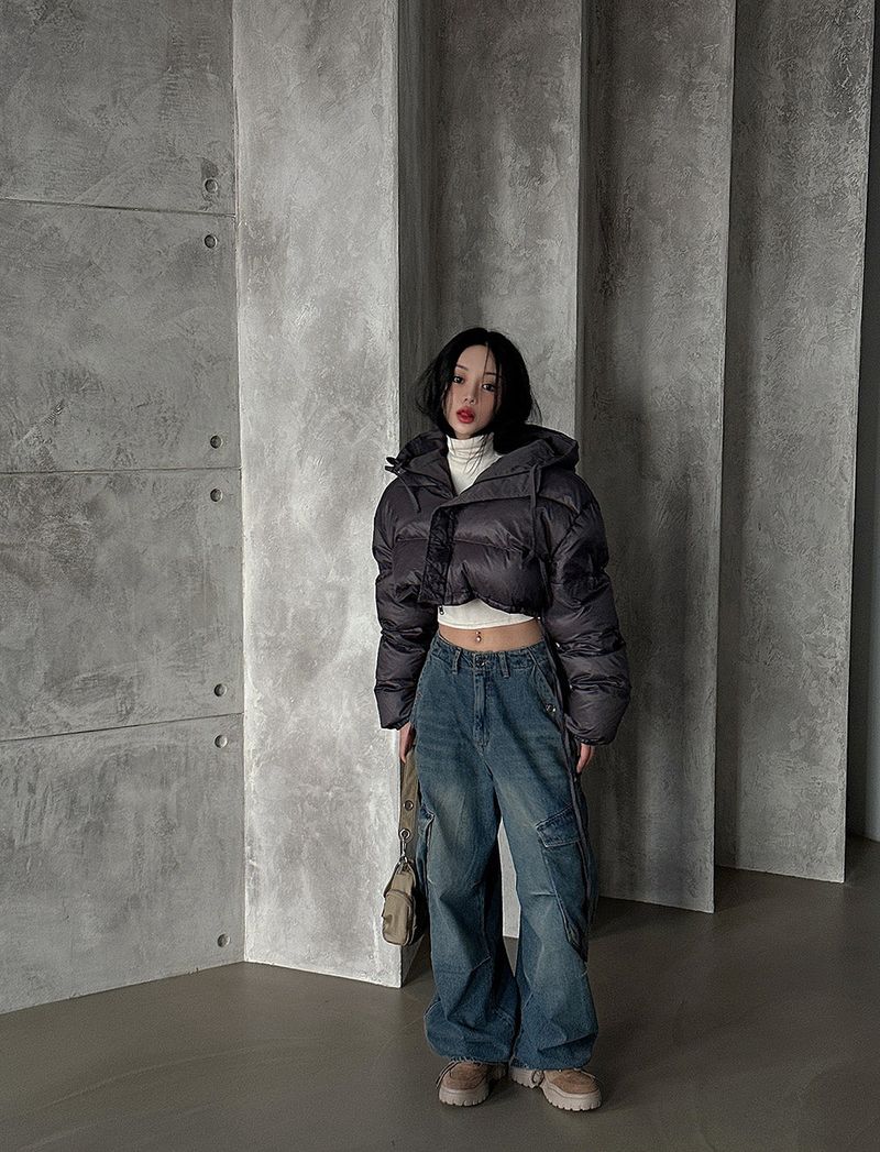 reversible duck down double-sided crop padded coat