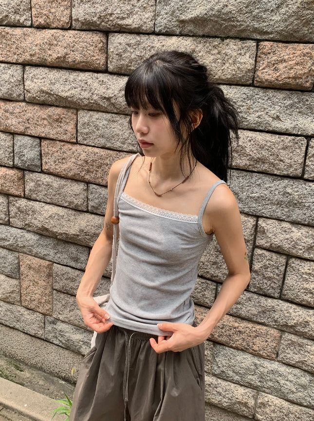 BAON（バオン）の「Arone Lace Ribbed Layered Layered Strap Sleeveless（Tops）」