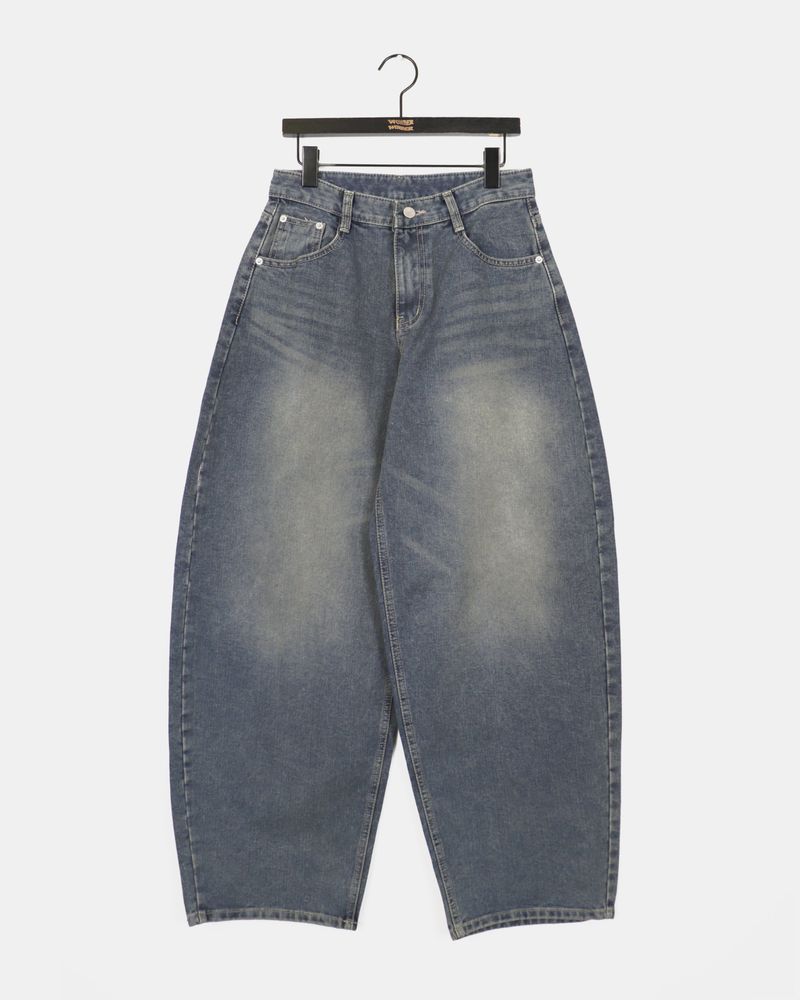 Canv balloon wide washed denim pants