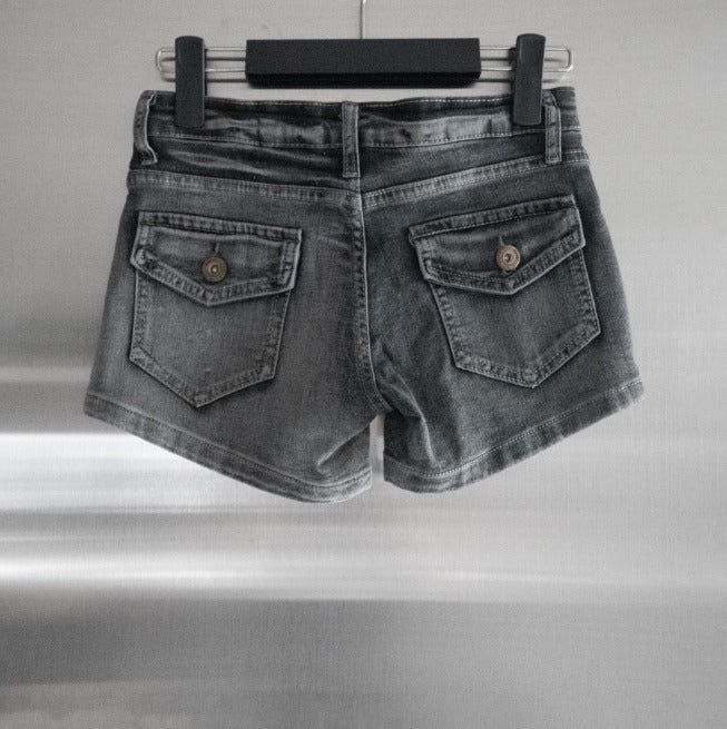 Fade pocket raw denim shorts