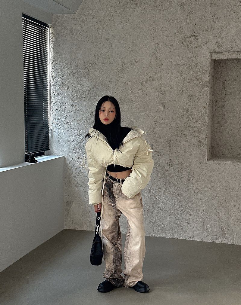 reversible duck down double-sided crop padded coat
