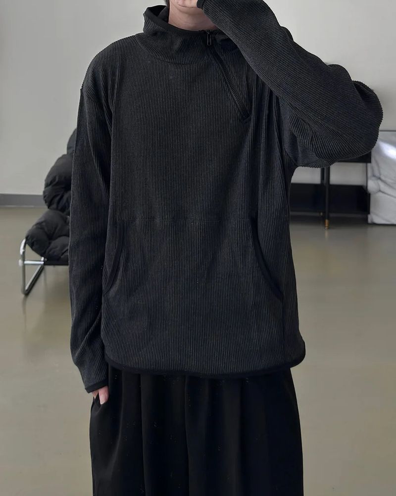 Terne ribbed diagonal zipper hoodie