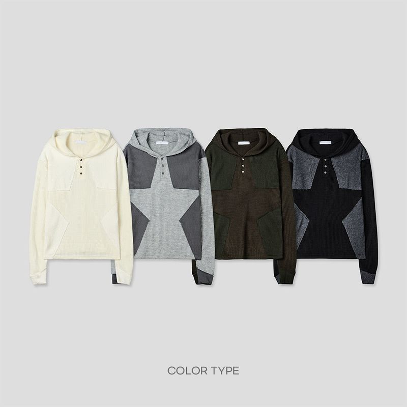 Woksta henley neck finger hole hood knit -3C
