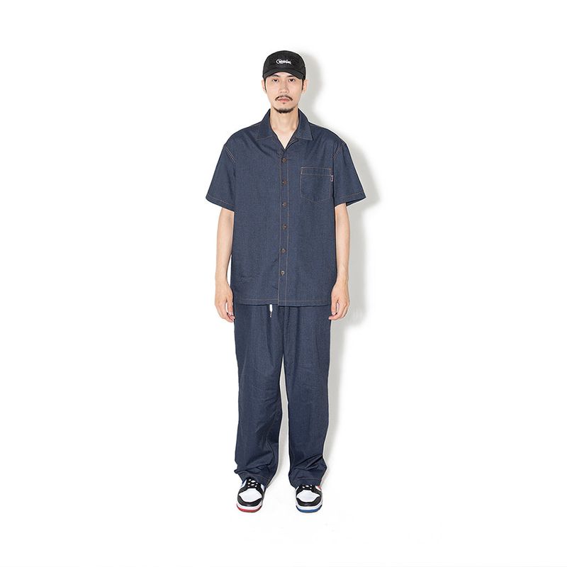 INDIGO FAKE DENIM WIDE PANTS