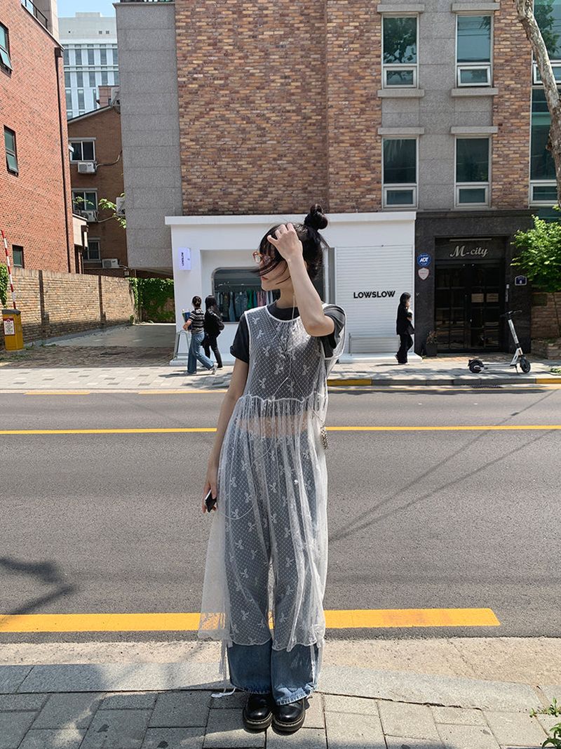 LACE SEE-THROUGH LAYERED DRESS