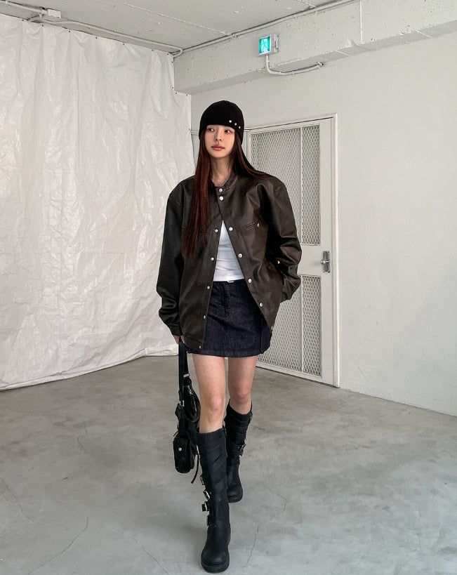 Margo Snap Pocket Balloon Leather Jacket