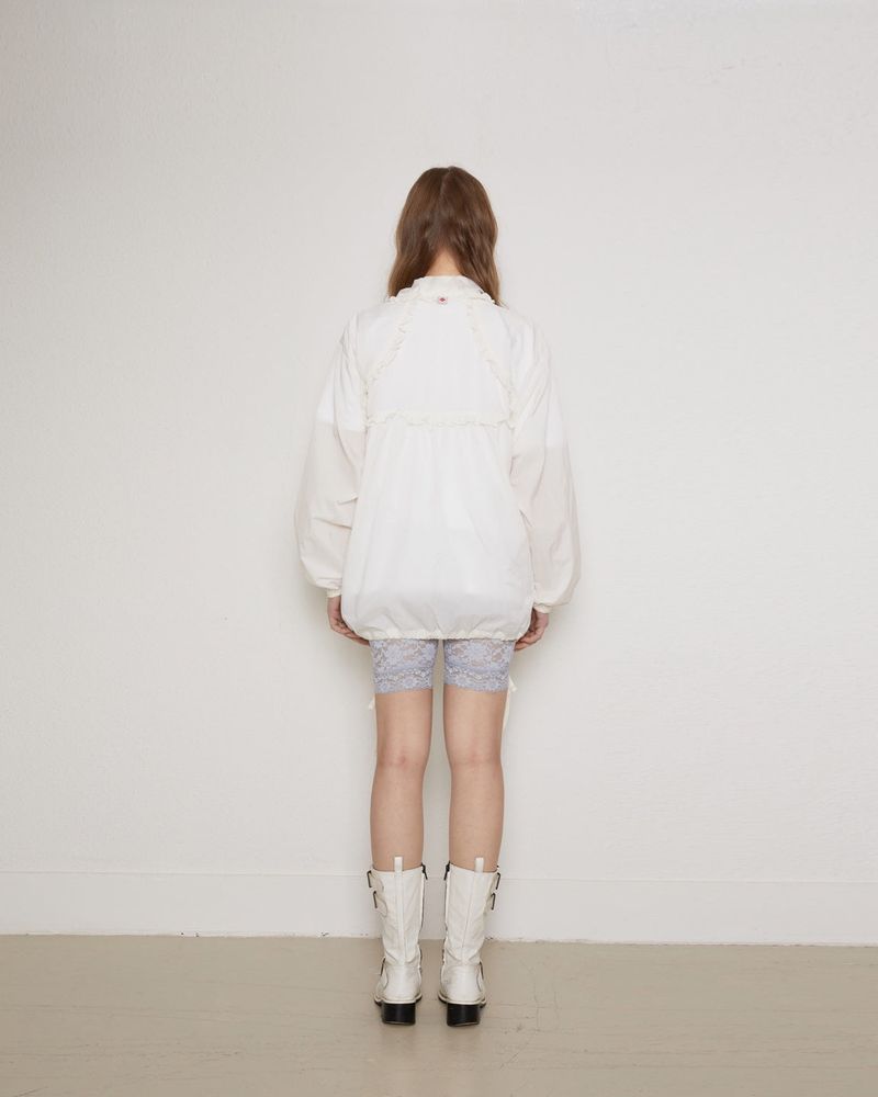 Sheer ruffle jacket / check white