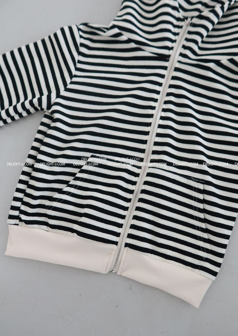 Angma Eared Hooded Stripe Zip-Up Jacket