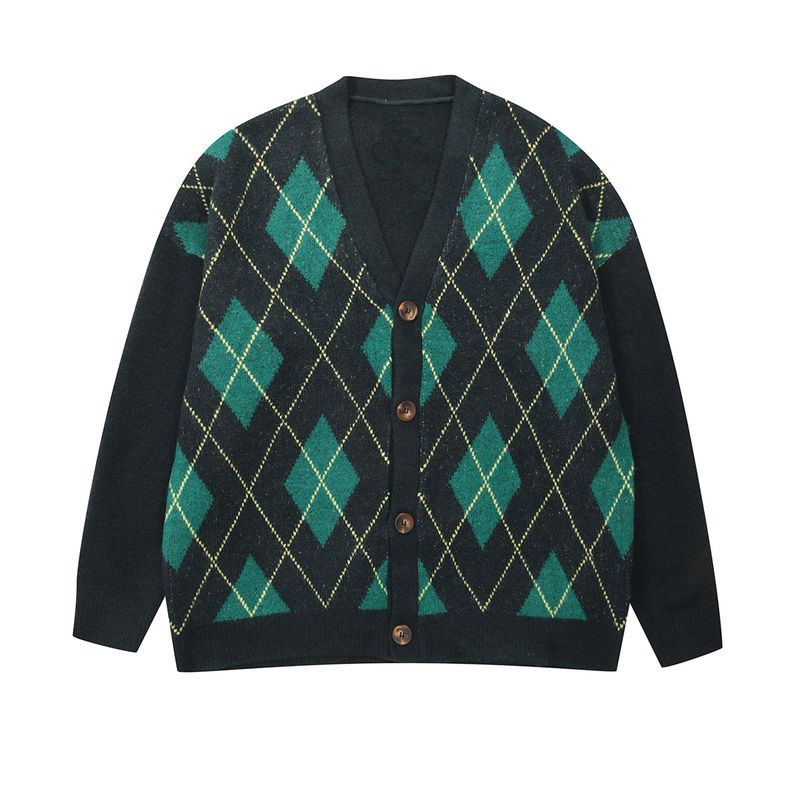 Bulky Brush and Argyle Cardigan_3color