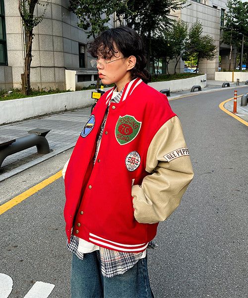 Oversized Varsity Jacket with Patches