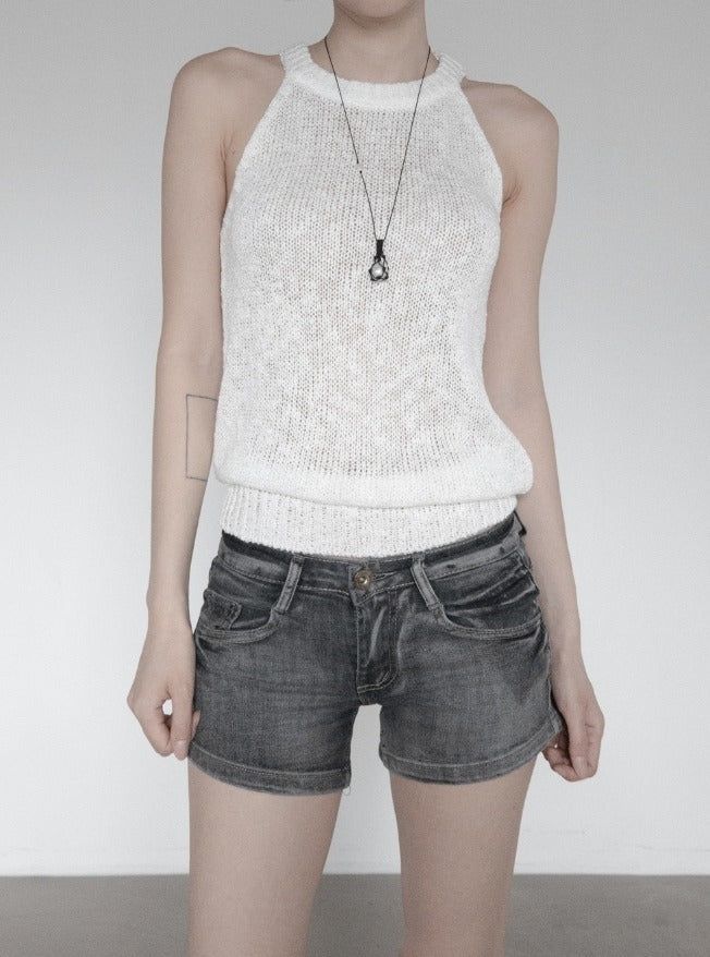 Fade pocket raw denim shorts