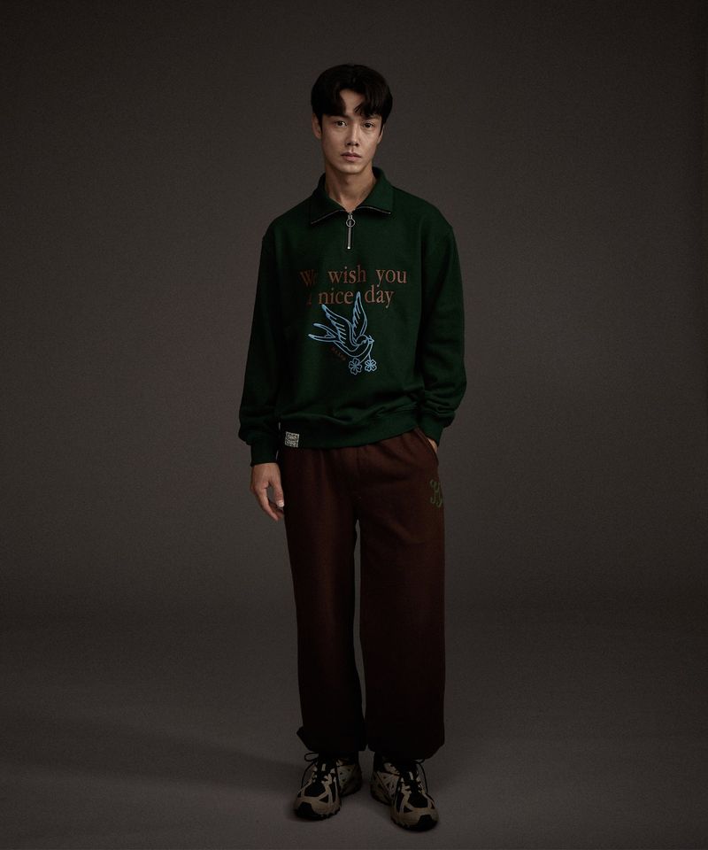 BLUEBIRD HALF ZIP-UP SWEATSHIRT GREEN