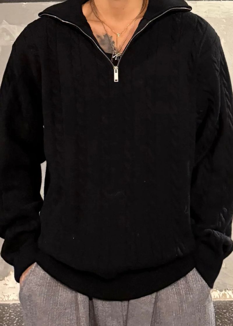 High-Neck Cable Half-Zip Up Knit 6COLOR