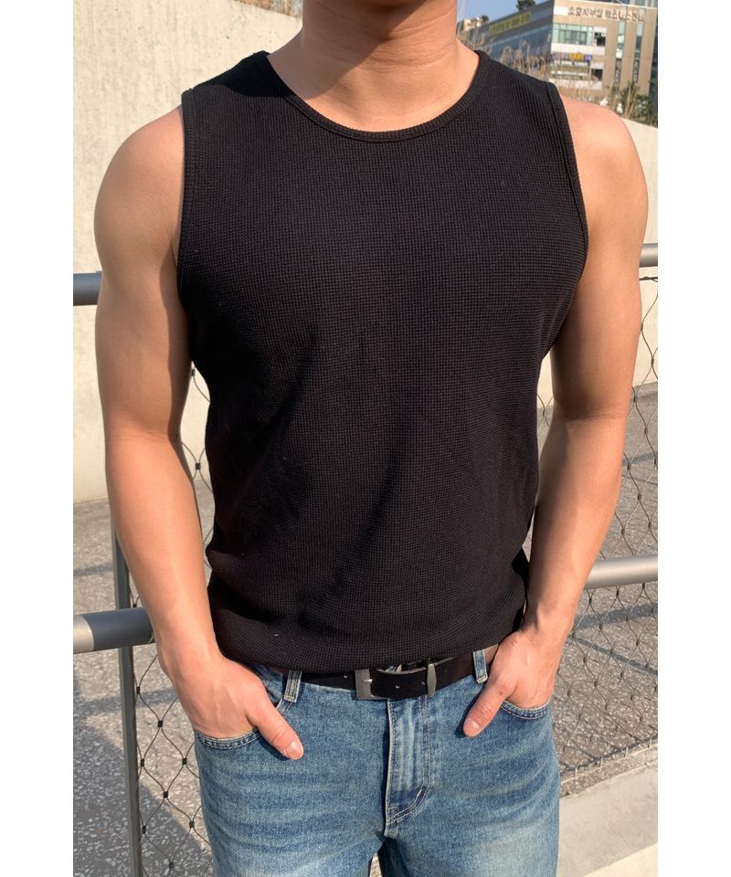 [1+1] Waffle Crop Sleeveless Tee