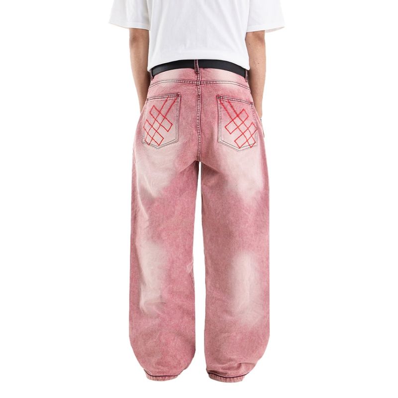 H1 Baggy H Embroidered Back Pocket - Pink Washed - Jeans