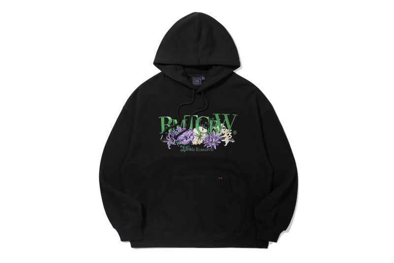 RECENT LOGO FLOWER HOODIE_BLACK