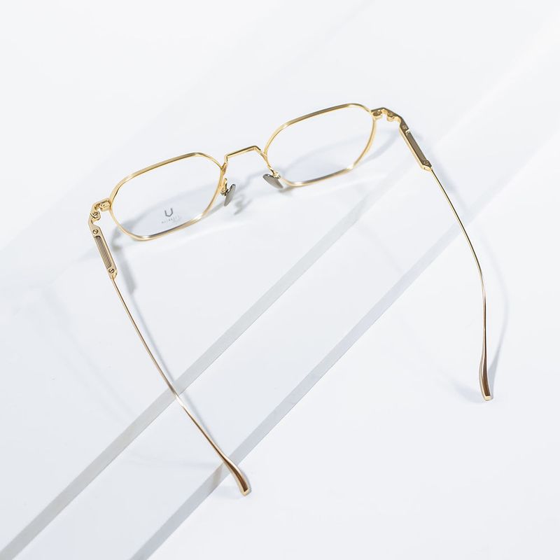Knouun Square titanium glasses CODE. 102. A Yellow Glod