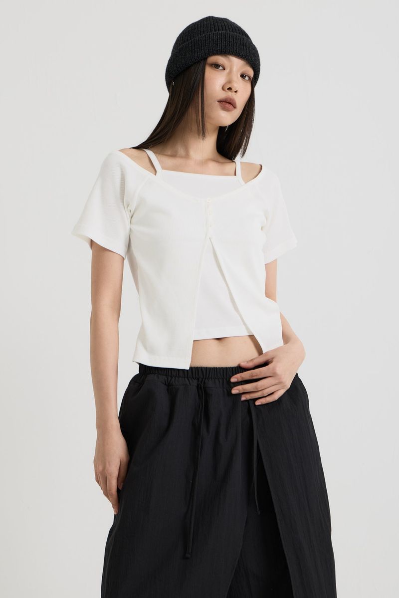 Sleeveless layered top, White