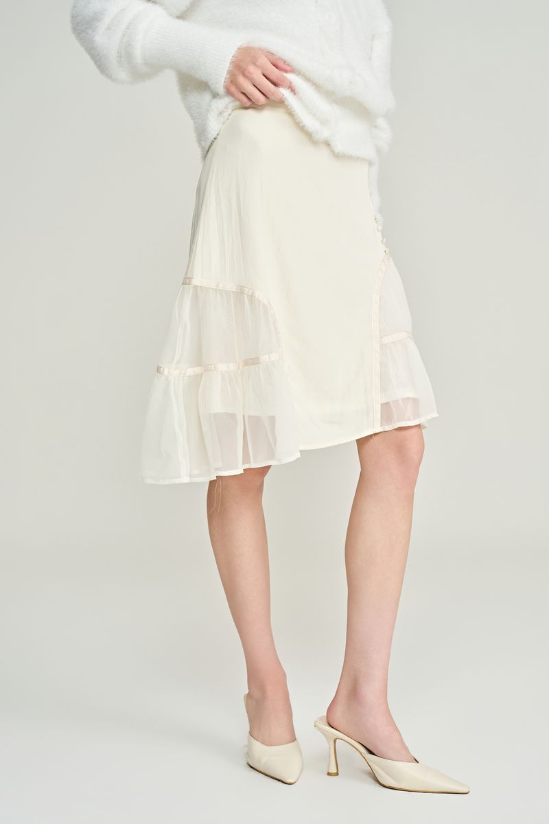 Rose terrace ruffle skirt, Ivory
