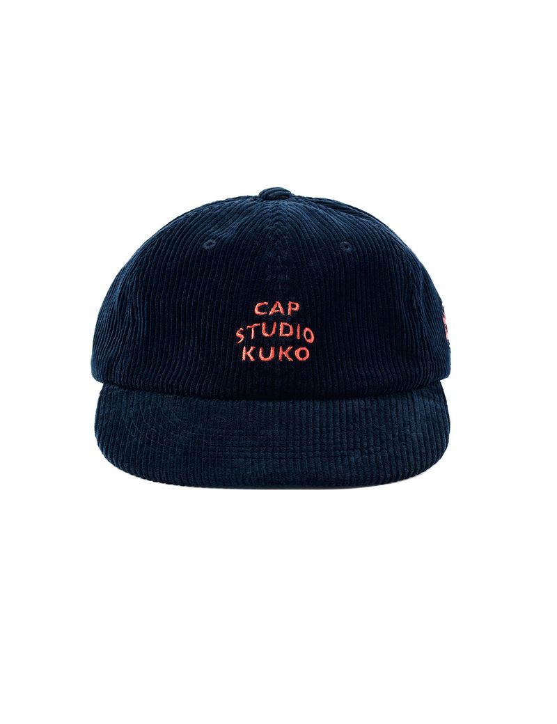 KUKO（クコ）の「KUKO コーデュロイキャップ_ネイビーオレンジ（帽子）」