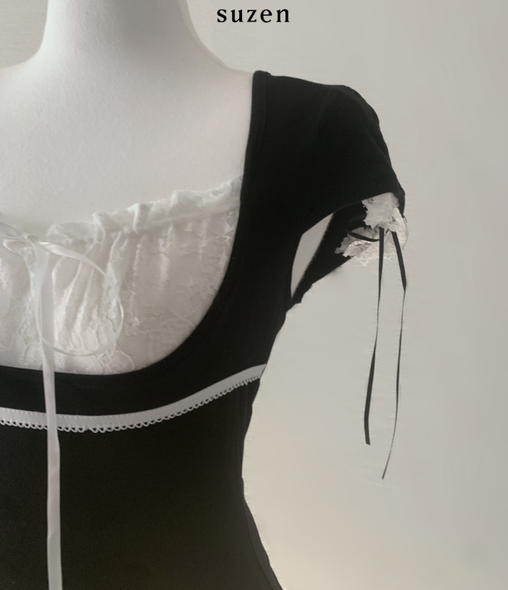 Dotoni Lace Ribbon Top