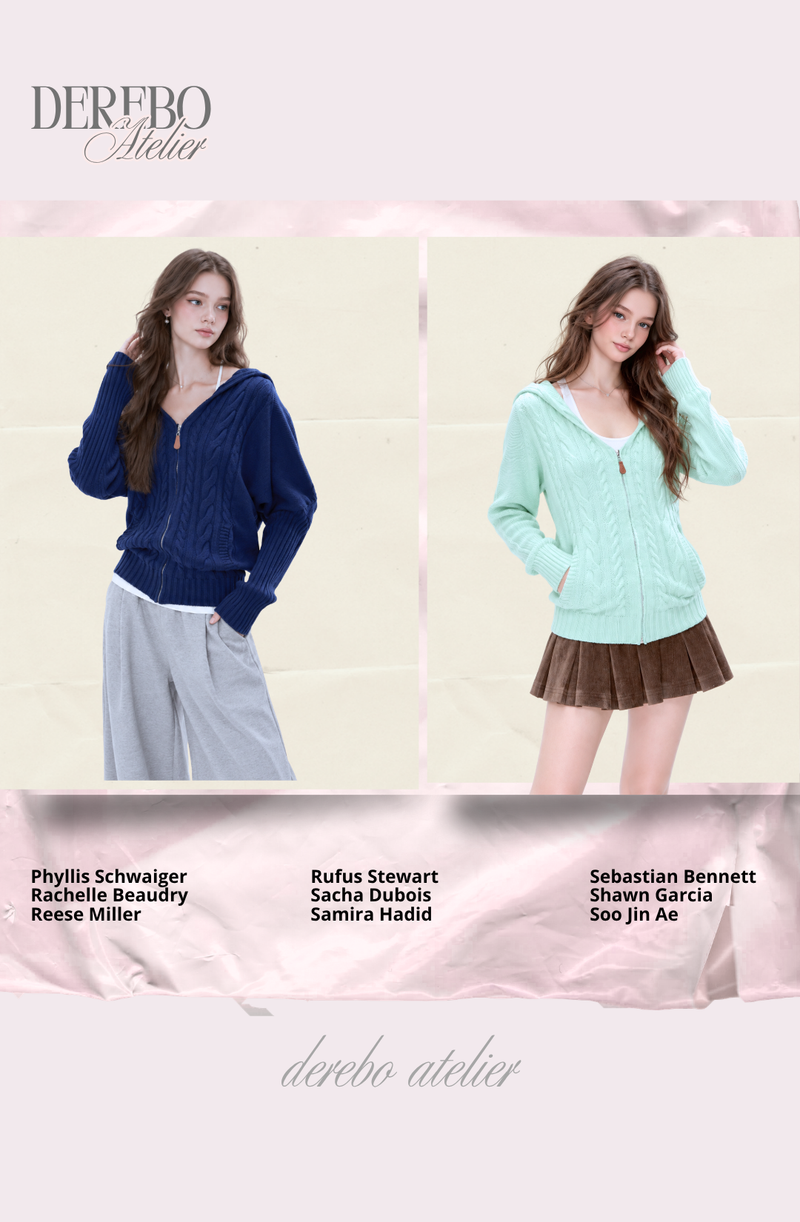 Mint Twist Hooded Knit Zip-Up