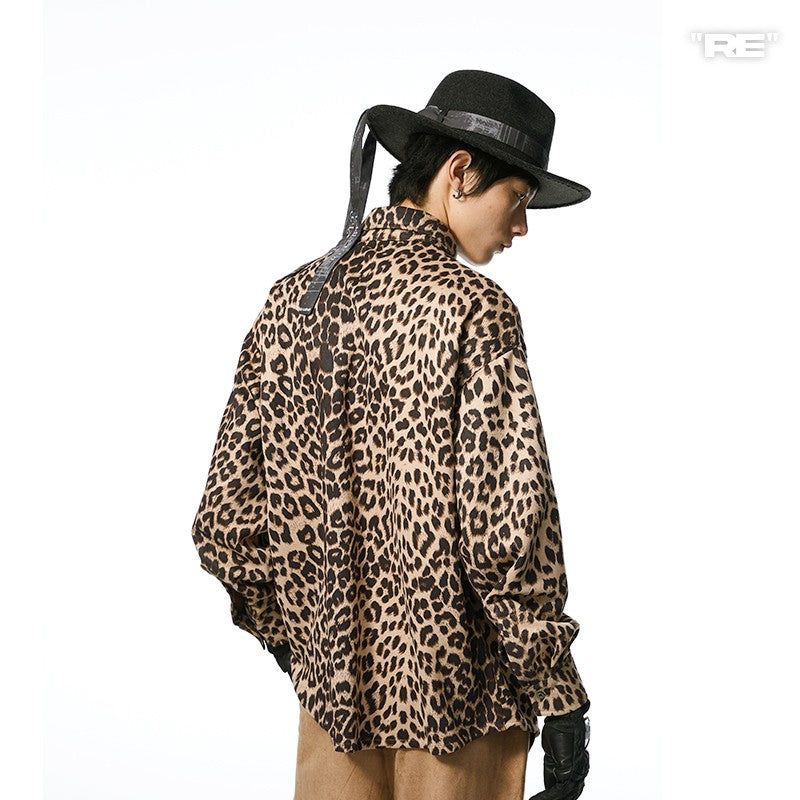 RELABEL Regular Product Customized Leopard Pattern High-Quality Suede Loose and Draped Long-Sleeve Shirt Jacket