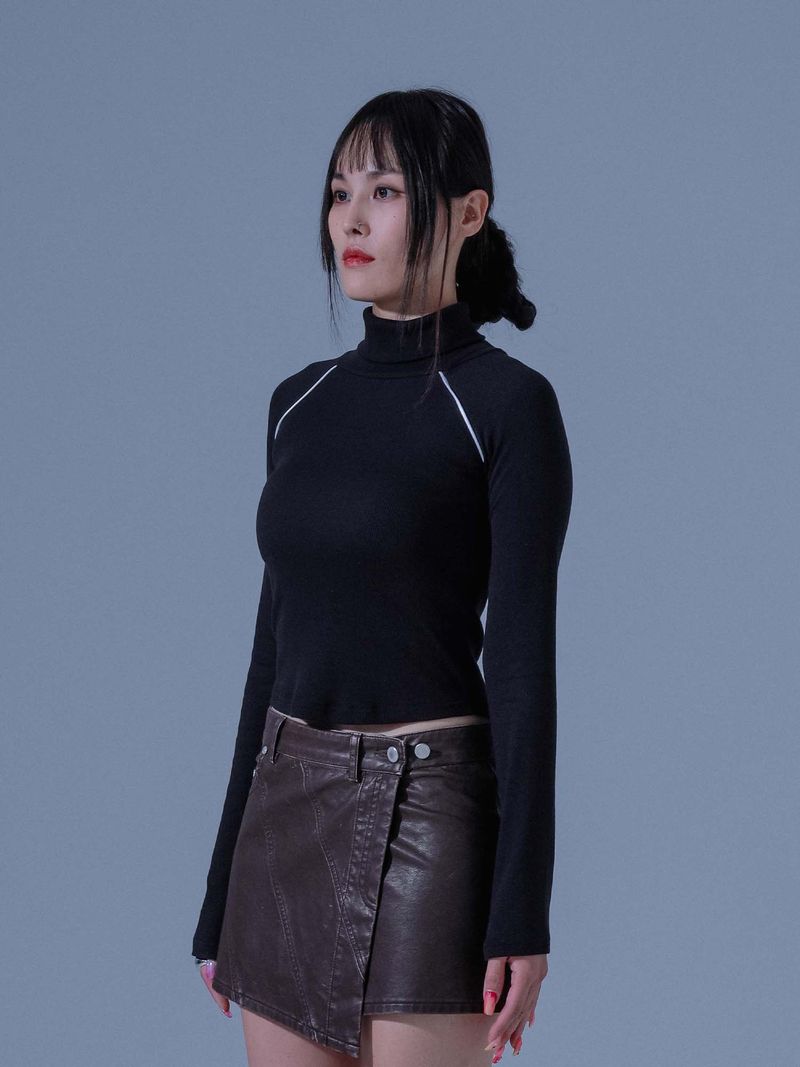 Piping Turtleneck T-shirts(BK)