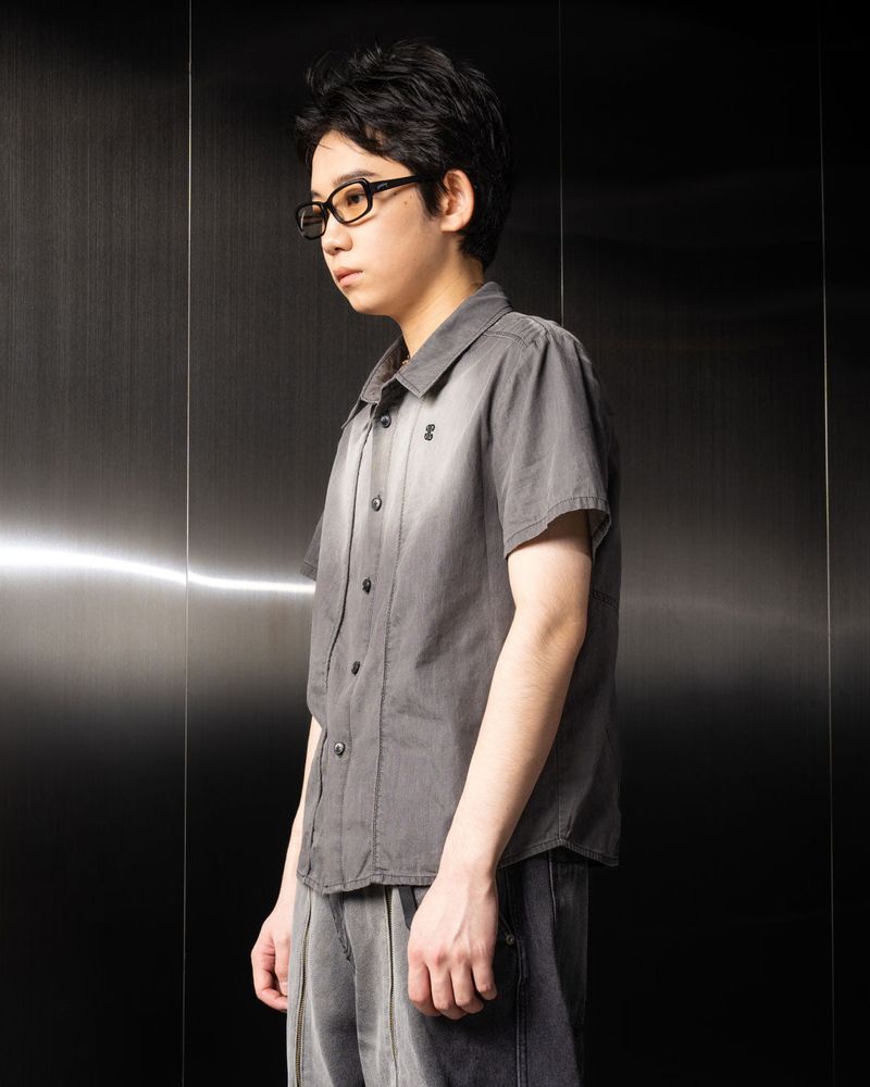 Washed Denim Half Shirt (Gray)