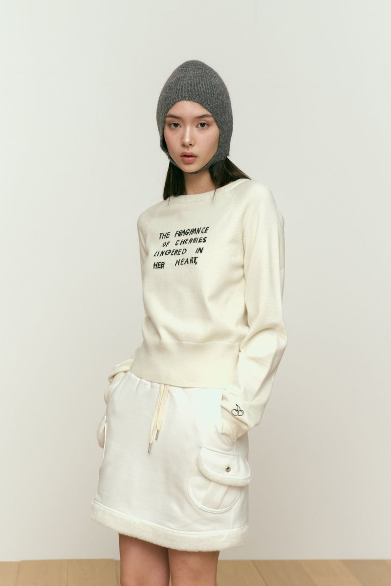 CHERRY CONCEPT WORDING KNIT [IVORY]