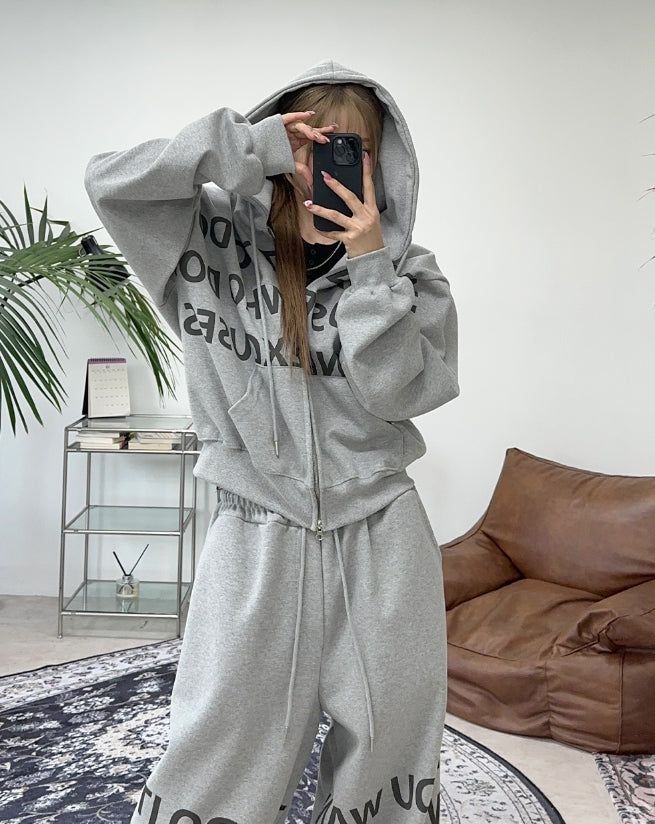 Freno Lettering Hooded Zip-Up