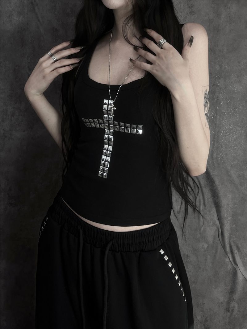 metal stud cross sleeveless (3color)