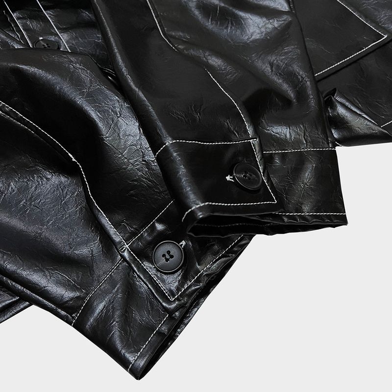 glossy strap shirt_black