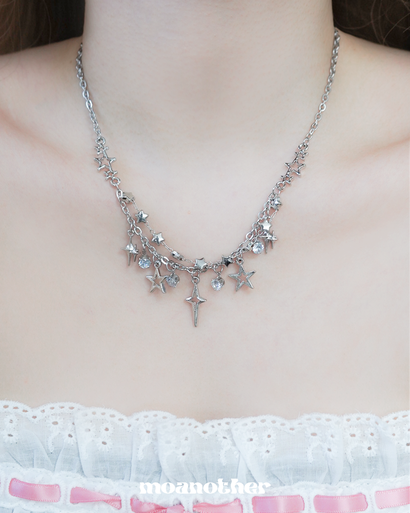 [IVE Rey, ITZY Chaeryeong Pick!](S.Steel) Star Flash Layered Necklace