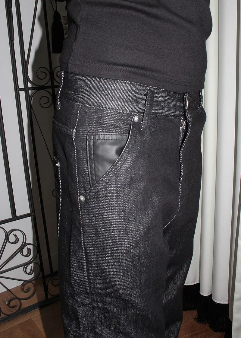 UNISEX) LEATHER STITCH FLARE DENIM (S-L)