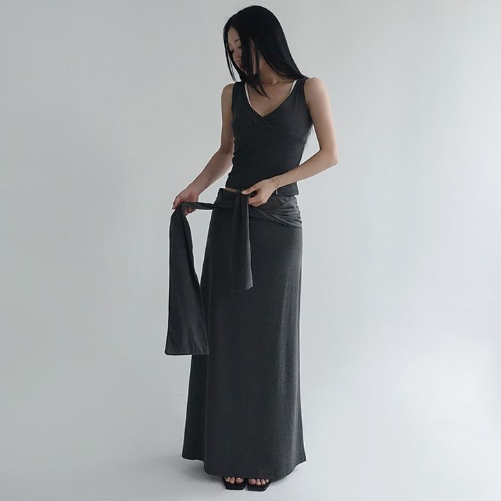 [Lacobin] Tie Flare Long Skirt - 3color