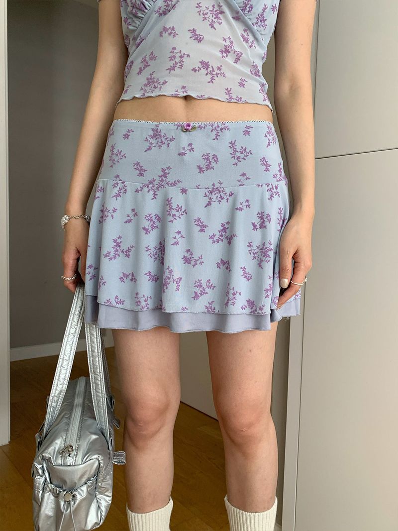 chiffon lavender flower frill skirt