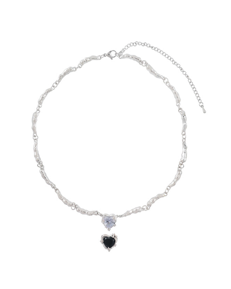 Cubic Black Heart Waterdrop Chain Necklace