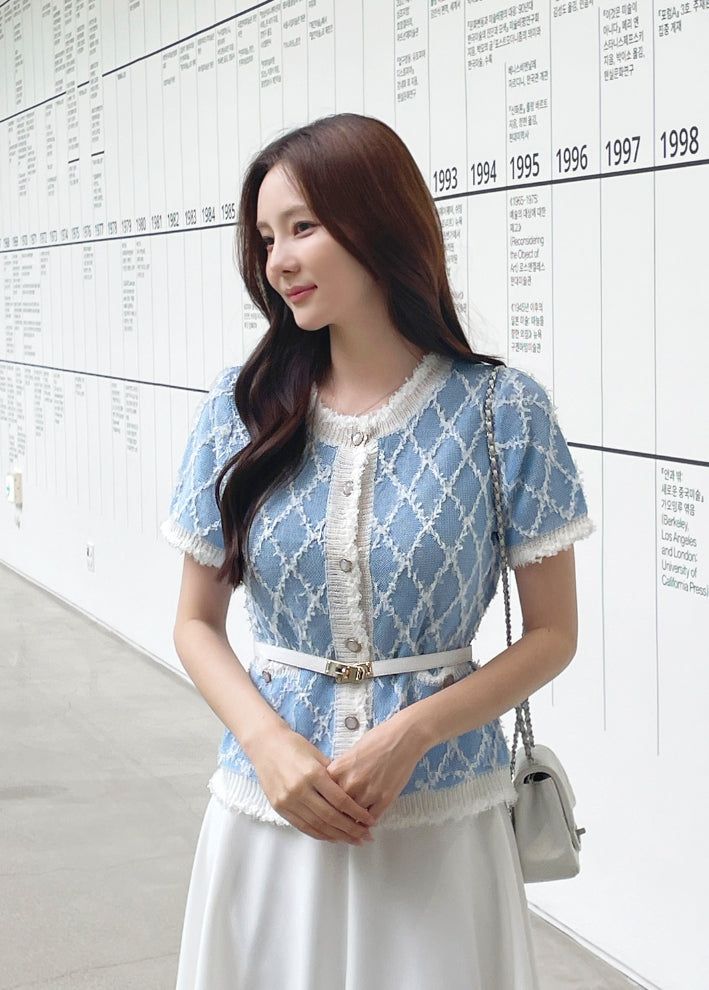 iam mari（アイアム マリ）の「Mesha Fringe Short Sleeve Tweed Knit Cardigan（Tops）」