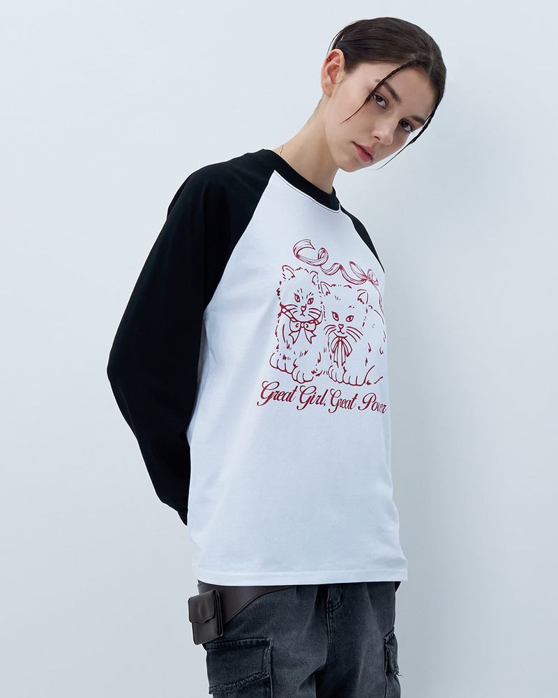 RIBBON CATS CROP LONG SLEEVE-BLACK