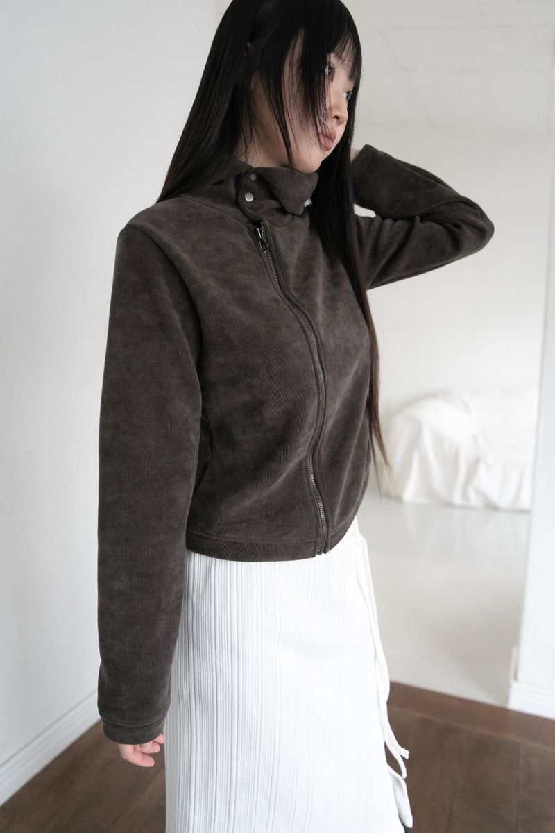 neck 3 Button fluffy hood zip-up(3colors)
